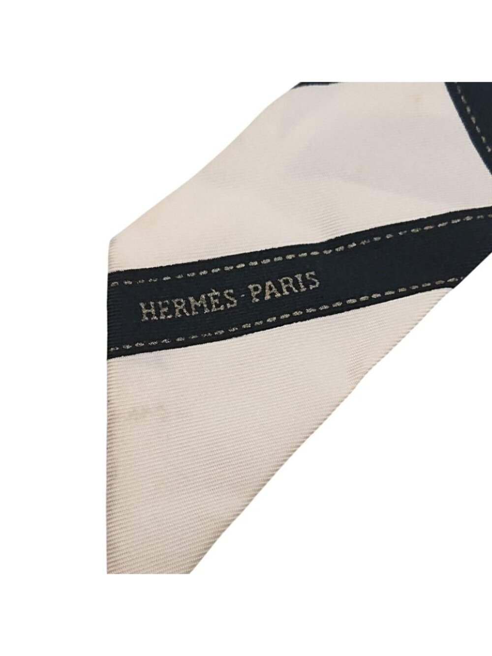 Hermes Twilly Bolduc Ribbon Pattern White Black Scarf - Picture 11 of 12